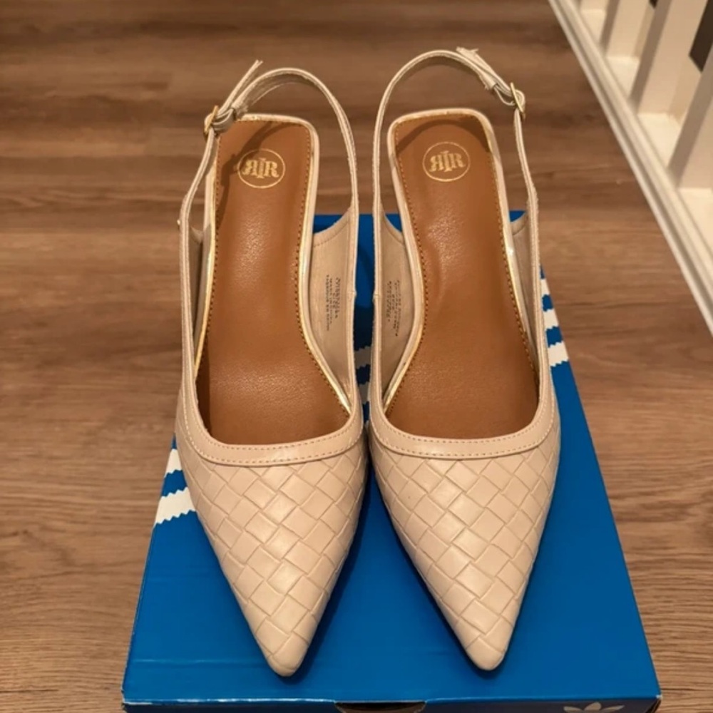 River Island Beige Woven Slingback Heels